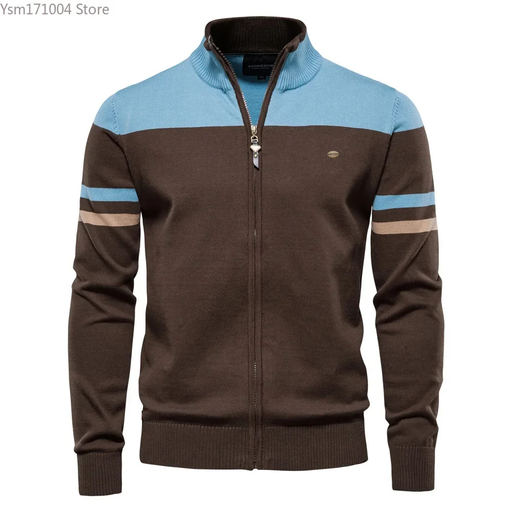 Mens Half High Neck Zipper Colored Long Sleeve Pullover High-Quality British Fashion Casual Knitted Sweater Men Clothing