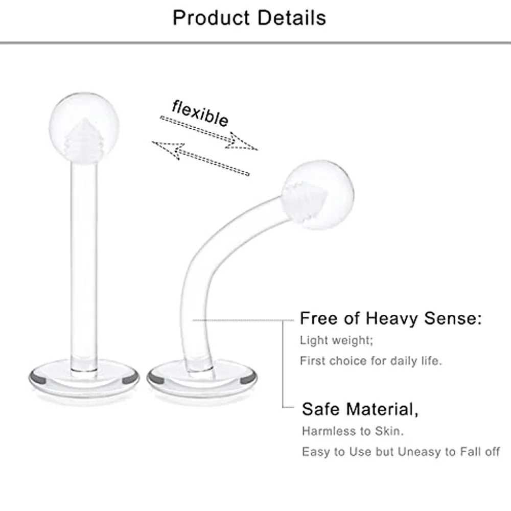 10PC/set Clear Acrylic Lip Rings Monroe Labret Studs Piercing Jewelry Gift Bioflex Ear Tragus Helix Earring Retainer 6/8/10mm Y240921