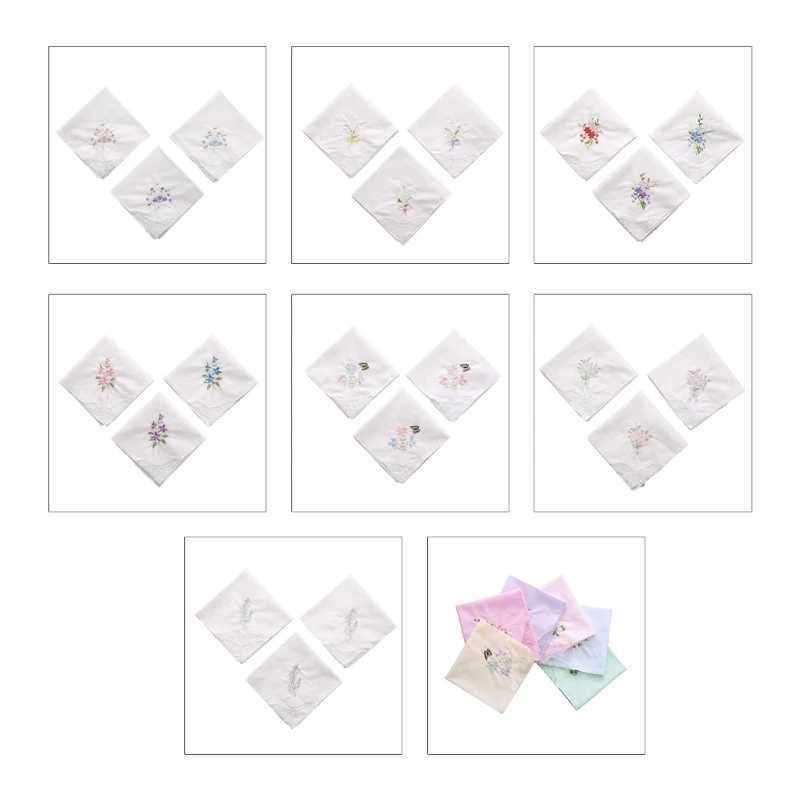 Cotton Ladies Handkerchiefs Vintage Floral Style Lace Edging Wedding Party Embroidery Women Girls Flower Hanky 28cm WholesaleX240921
