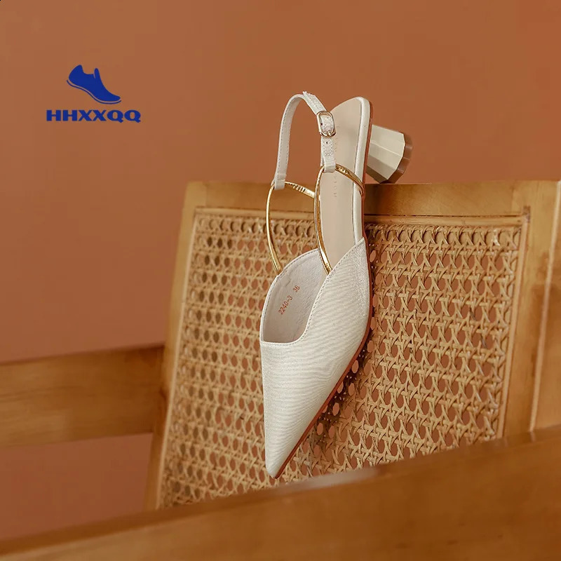 French satin temperature toe sandals womens shoes spring/summer mid heel anti slip shoes Pointed toe single shoes womens shoes 240919