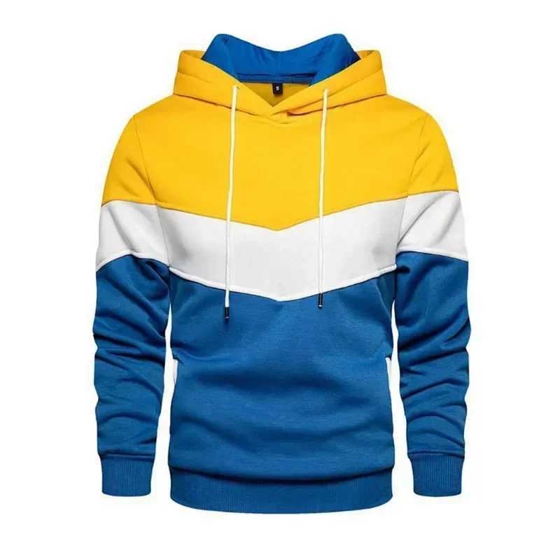 Mens patch work hooded sweatshirt outdoor casual sportswear street fashion mens wool hot hooded sweatshirt autumn and winter black W240921