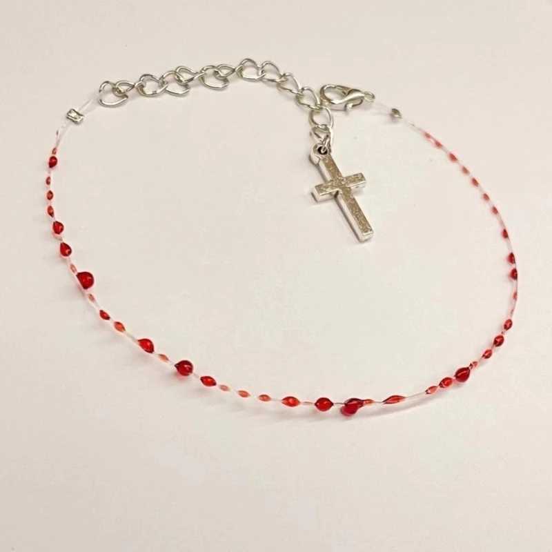 Blood Drop Bracelet Handmade Blood Bead Single/Double Layer Bracelet Adjustable Bracelet with Pendant for AdultX240921