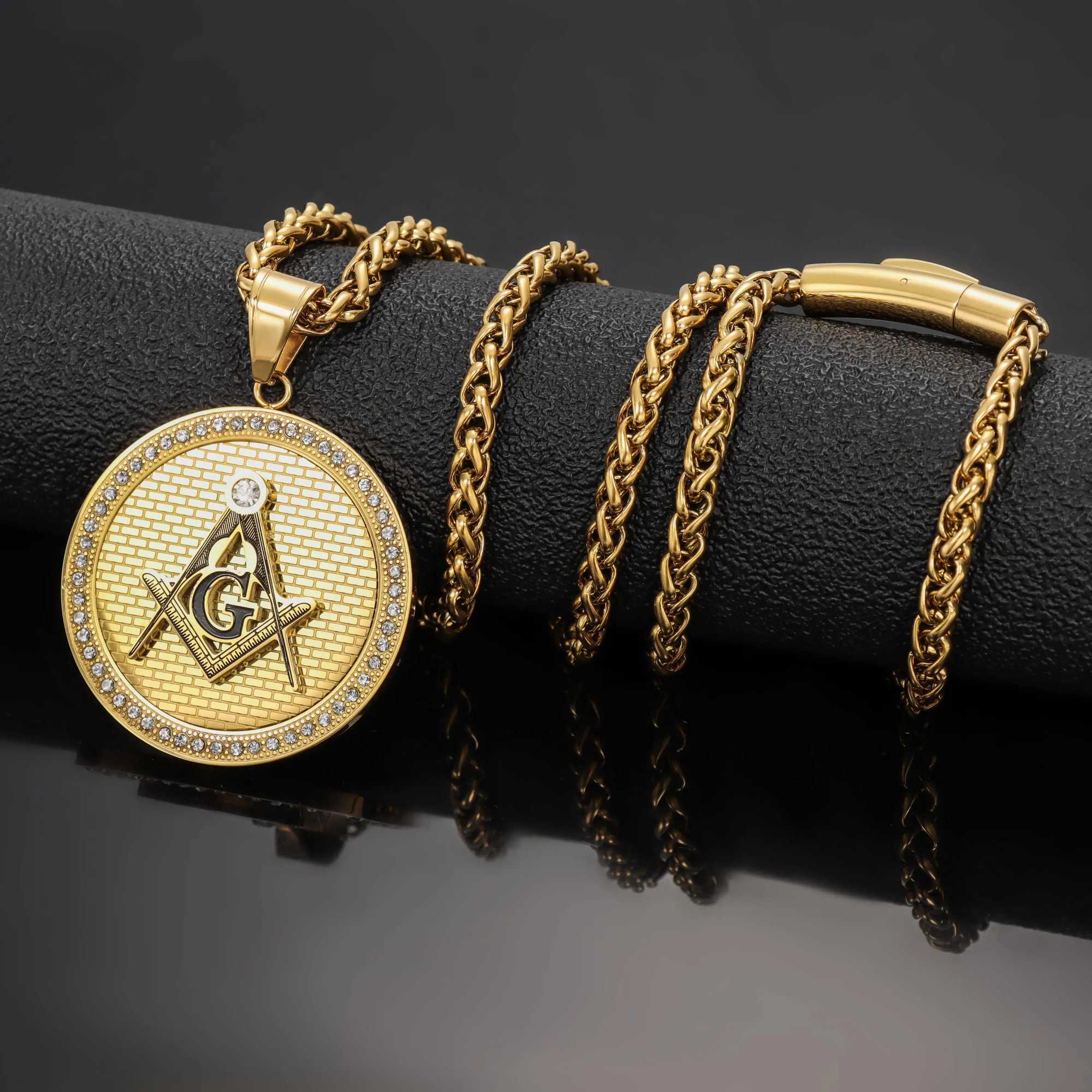Stainless steel Freemason crystal pendant necklace personalized pendant suitable for mens party jewelry accessories gifts W240918