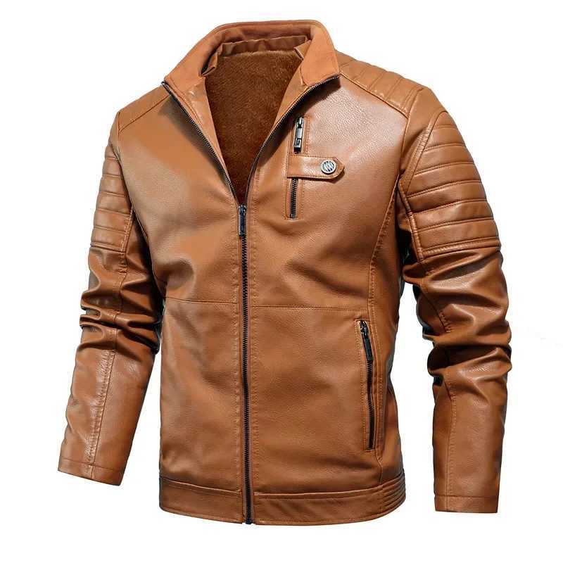 New winter mens wool leather jacket thick PU leather jacket fashionable mens stand up collar motorcycle leather jacket size 5XL W240918