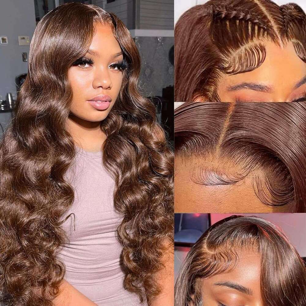 13x6 Chocolate Brown Body Wave Front 360 hd Full Transparent Lace Frontal Wig Human Preplucked Brazilian Hair