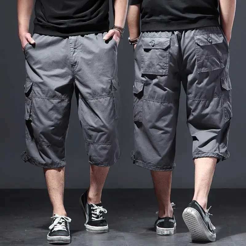 Summer Military Long Length Cargo Shorts Men Casual Cotton Multi Pocket Hot Breeches Tactical Army Capri Pants Cropped TrousersX240921