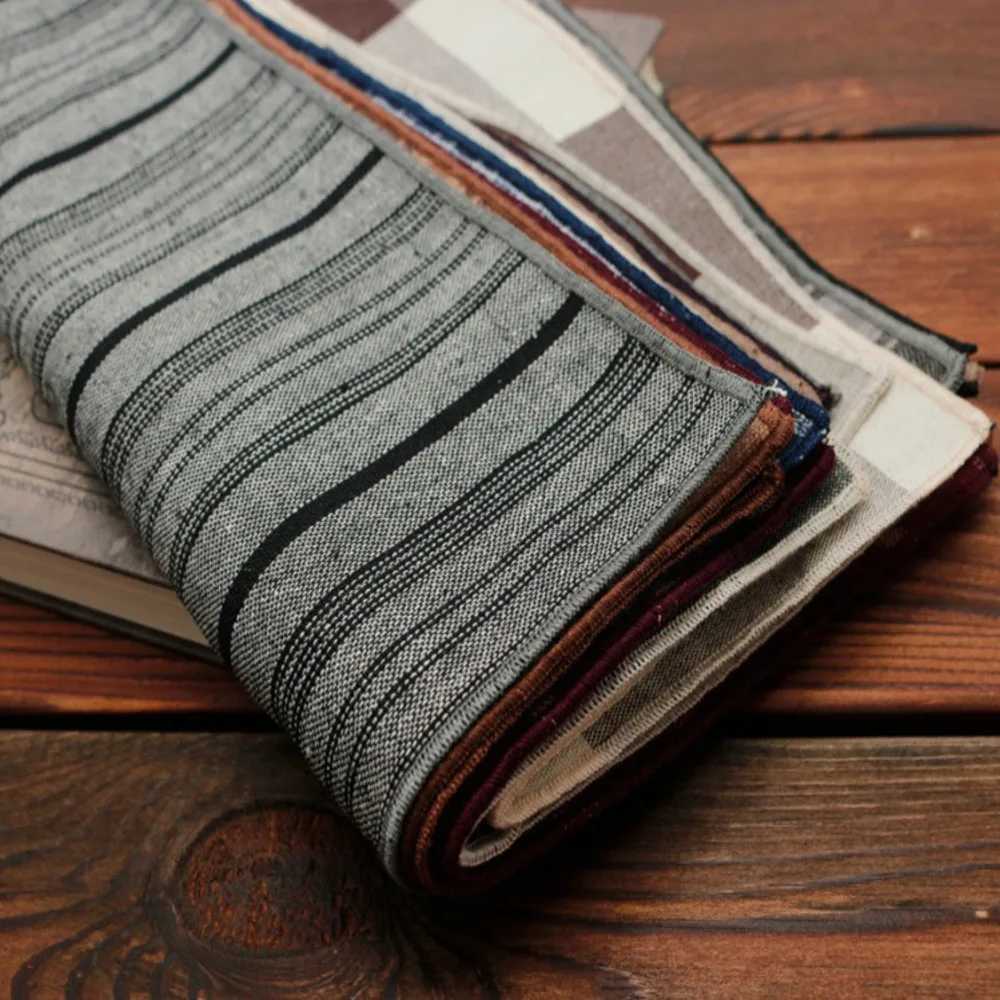 24CM Striped Brown Pocket Square British Style Cotton Linen Handkerchief Casual Plaid Cravat Tuxedo Hanky Suit Shirt NeckwearX240921