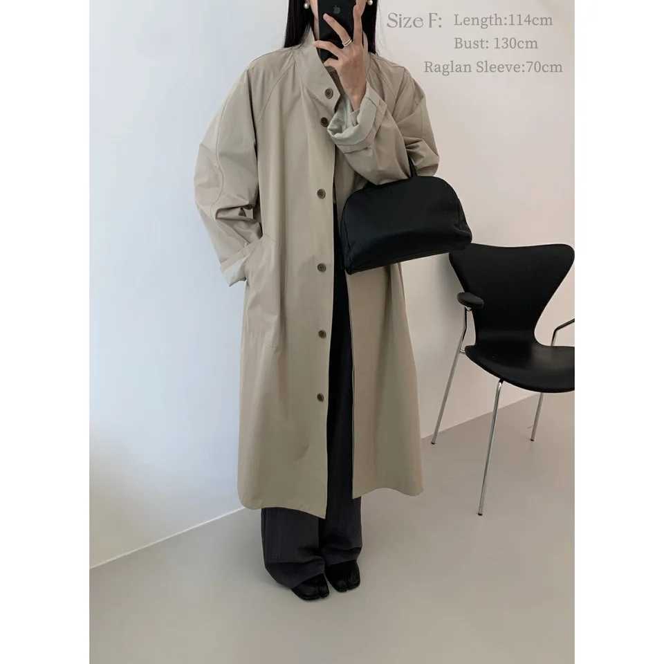 Autumn Long Stand Collar Trench Coat Women 2024 New Fashion Loose Lazy Casual Basic Trenches Over Knee Large SizeX240921