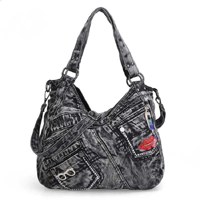 Casual jeans denim womens shoulder bag retro handbag 240919