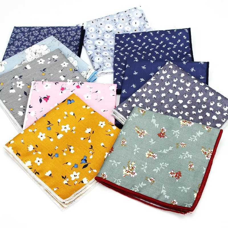 New Floral Printed Soft Handkerchief Cotton Men Hankies Wedding Banquet Party Pocket Square Flower Gift Accessory High QualityX240921