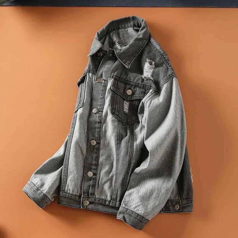 American new fashion retro wash trend hole men Y2K street Harajuku hip-hop casual clown frog denim jacket couple top W241011