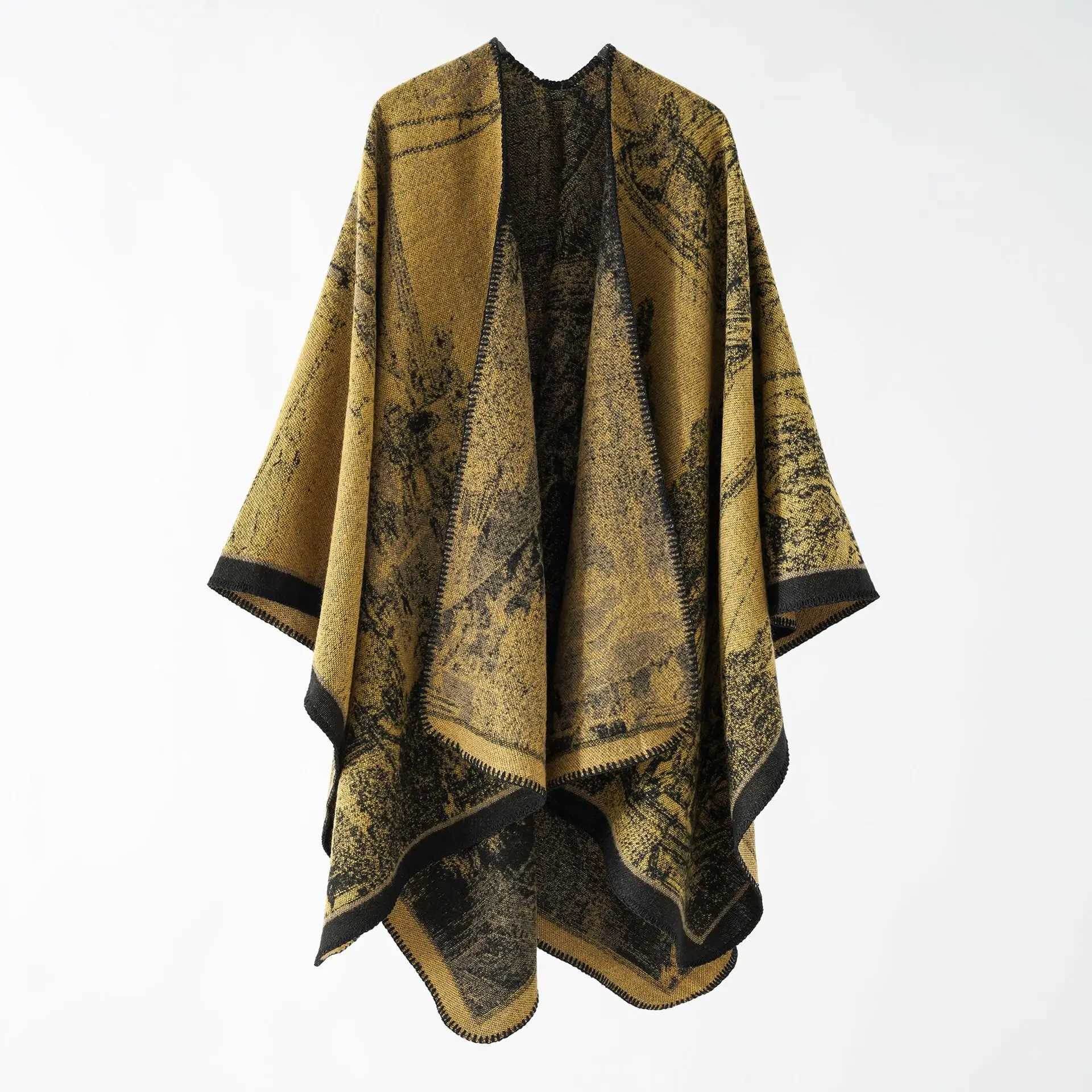 WeHello Bohemian retro ethnic style womens shawl big brand imitates cashmere cape thick autumn and winter scars W240921