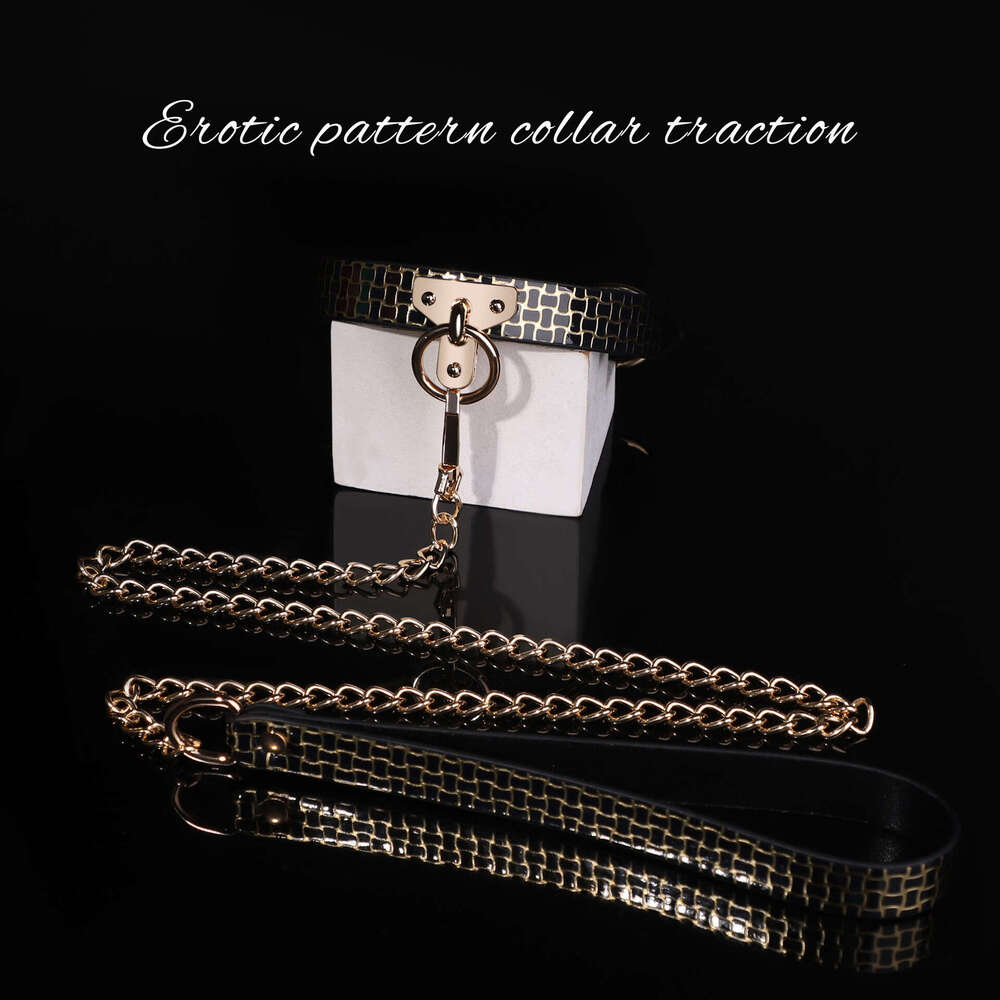 High end SM props, black gold patterned sex collar, maid training, traction, sex neck cover, alternative adult products