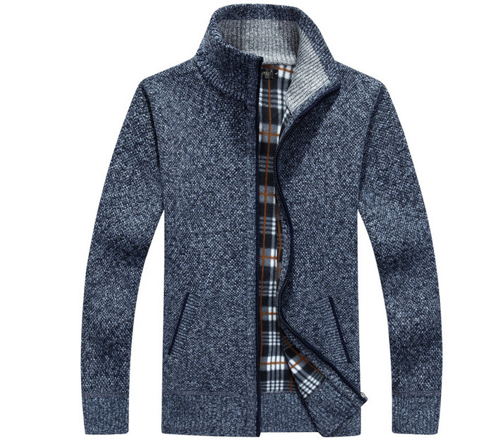 Men Zipper Knit Thick Warm Knitted Cardigan 2021 Fall/Winter Men's Casual Business Coat Faux Fur Wool Sweater Jacket