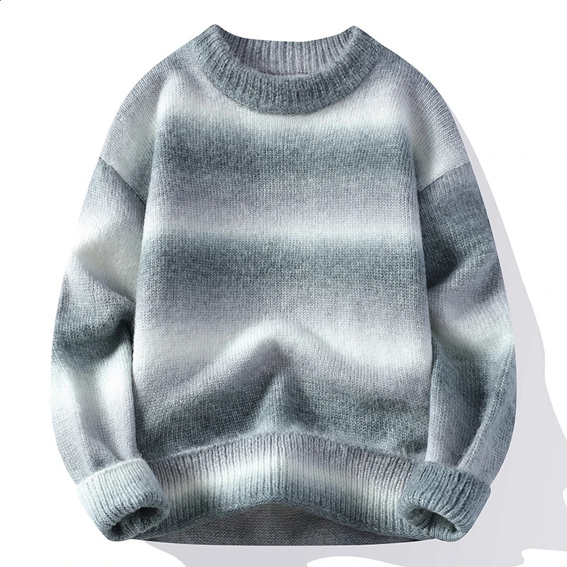 Winter Fashion Rainbow Stripe Sweater Mens High end Wool Pullover Sweater Casual Loose Christmas Parachute 240921