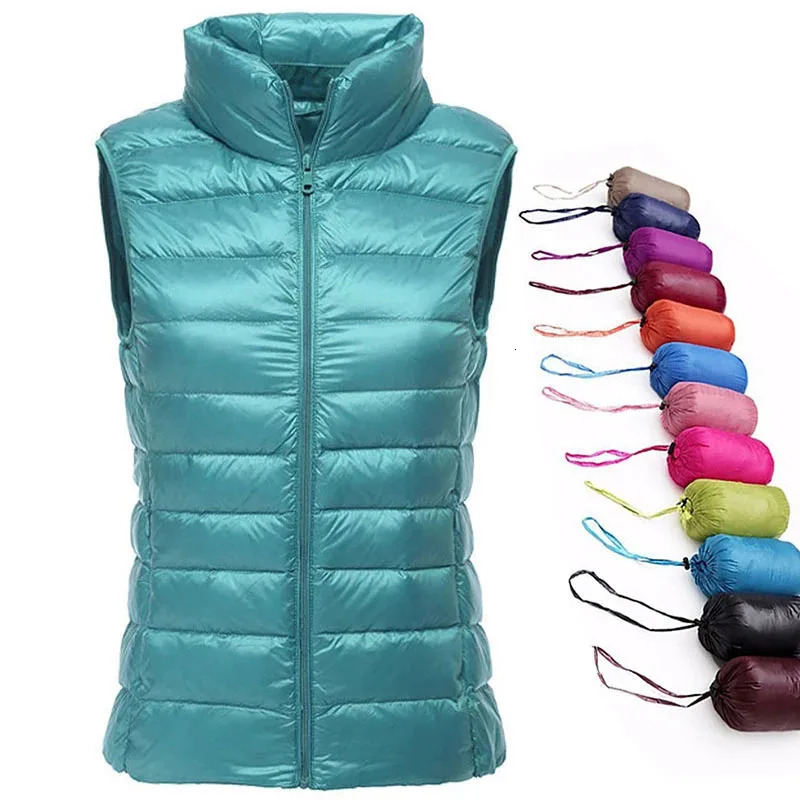 Packable Ultra-Light Sleeveless Women's Winter Jacket White Duck Feather Warm Waistcoat Down Vest Outerwear Coats For Woman