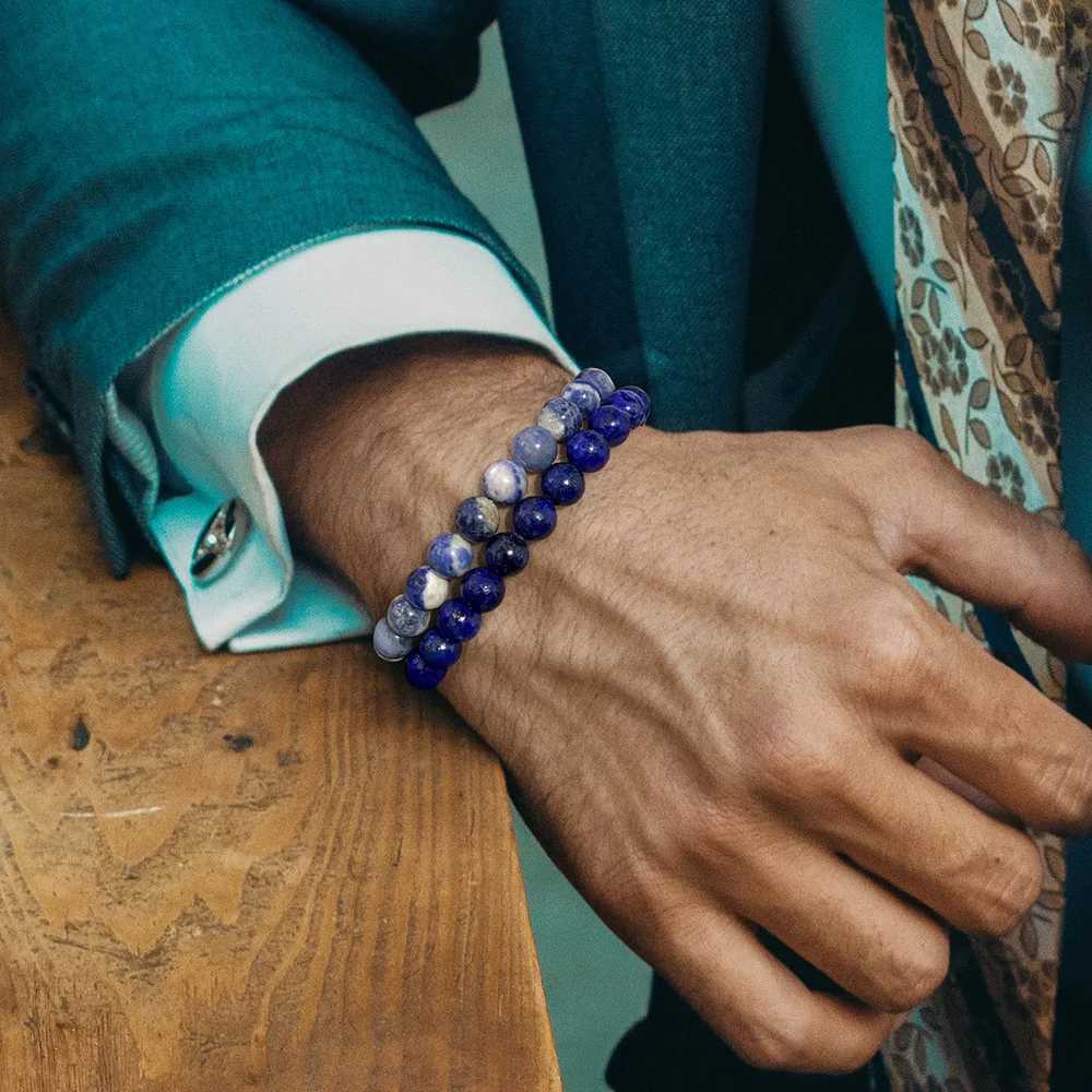 2pcs Natural Stone Bracelet Amethysts Fluorite Green Aventurine Turquois 8mm Beads Bracelet Set For Women Men Friendship JewelryX240921