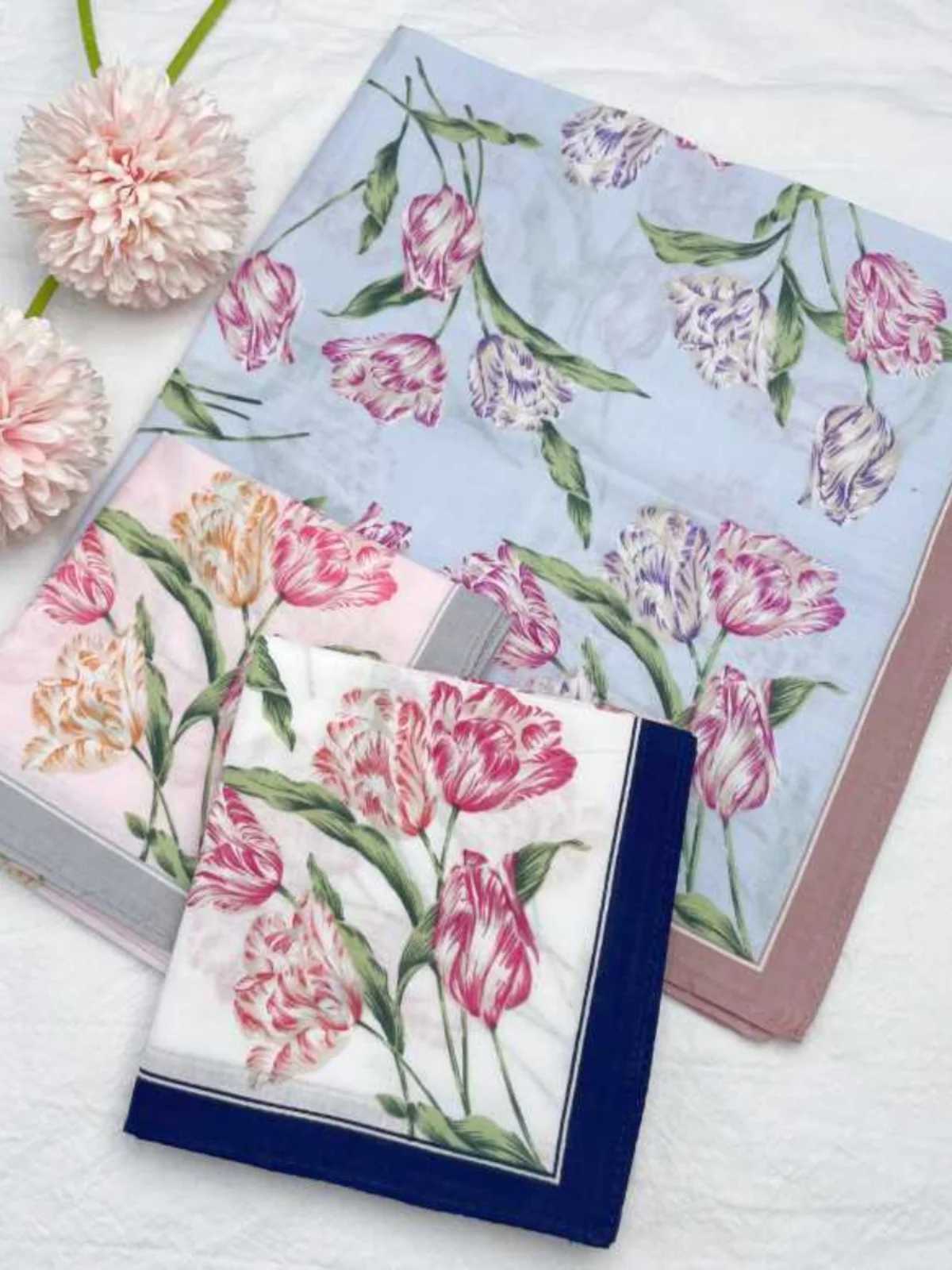 45x45CM Pure Cotton Printed Handkerchiefs Colorful Hankies Girls Women Pocket Floral Pattern Square Hijab HandkerchiefsX240921