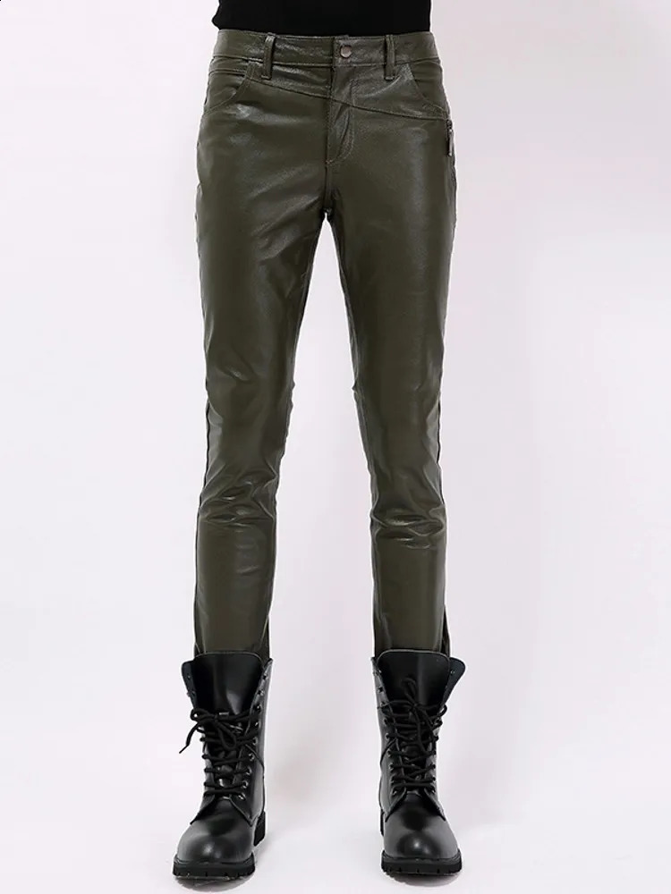 High quality mens ultra-thin pants suitable for piglet pencil pants thin motorcycle riding real leather pants windproof pants 240913