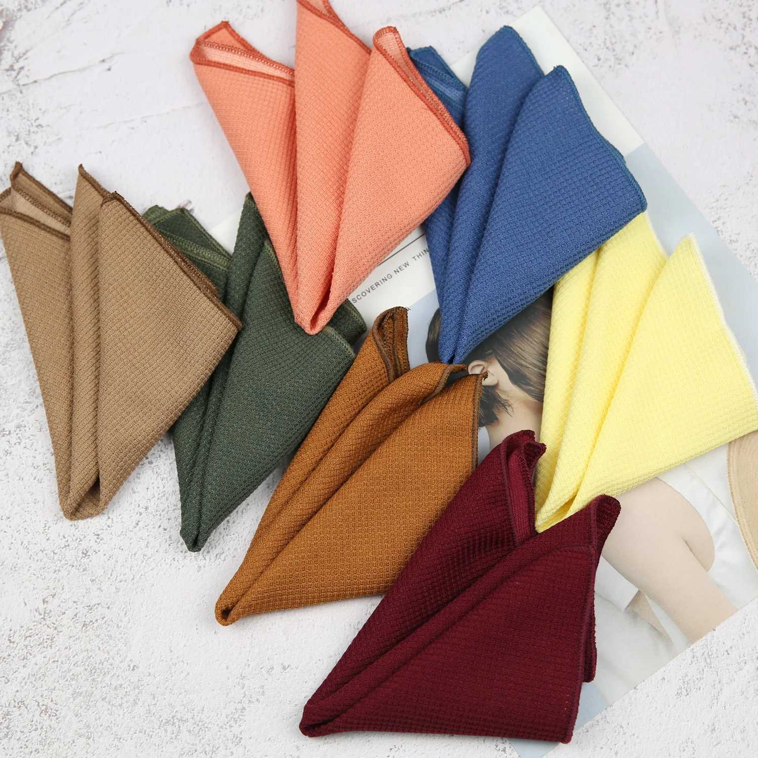 23cm New Plaid Solid White Pocket Square Knitted Cotton Handkerchief Soft Casual Scarf Business Mens Suit Accessories HankyX240921