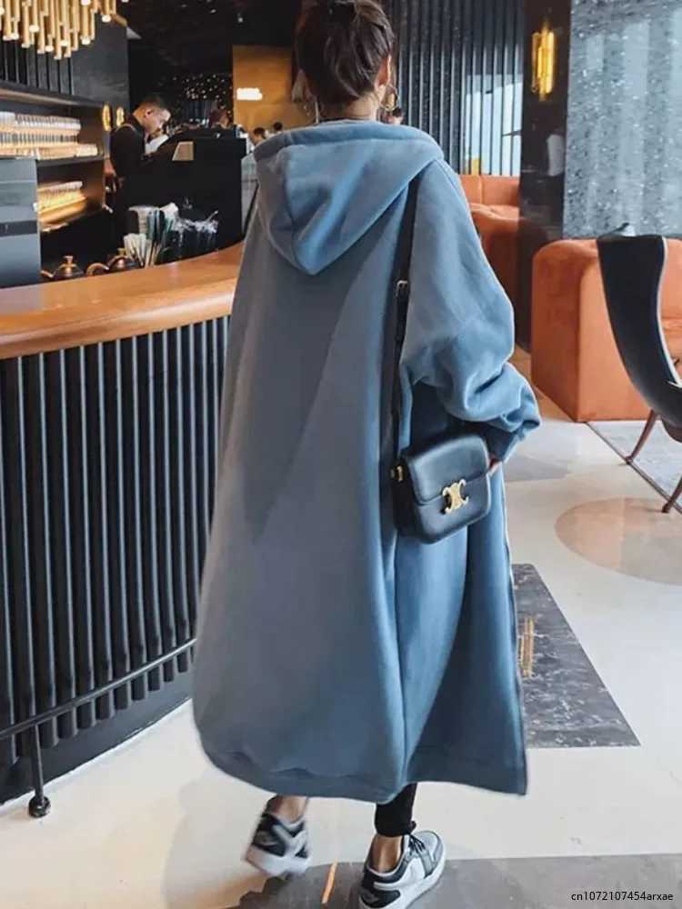 2023 Autumn Winter Women Long Trench Coat Office Lady Casual Zipper Outwear Long Sleeve Jackets Hooded Maxi DressX240921