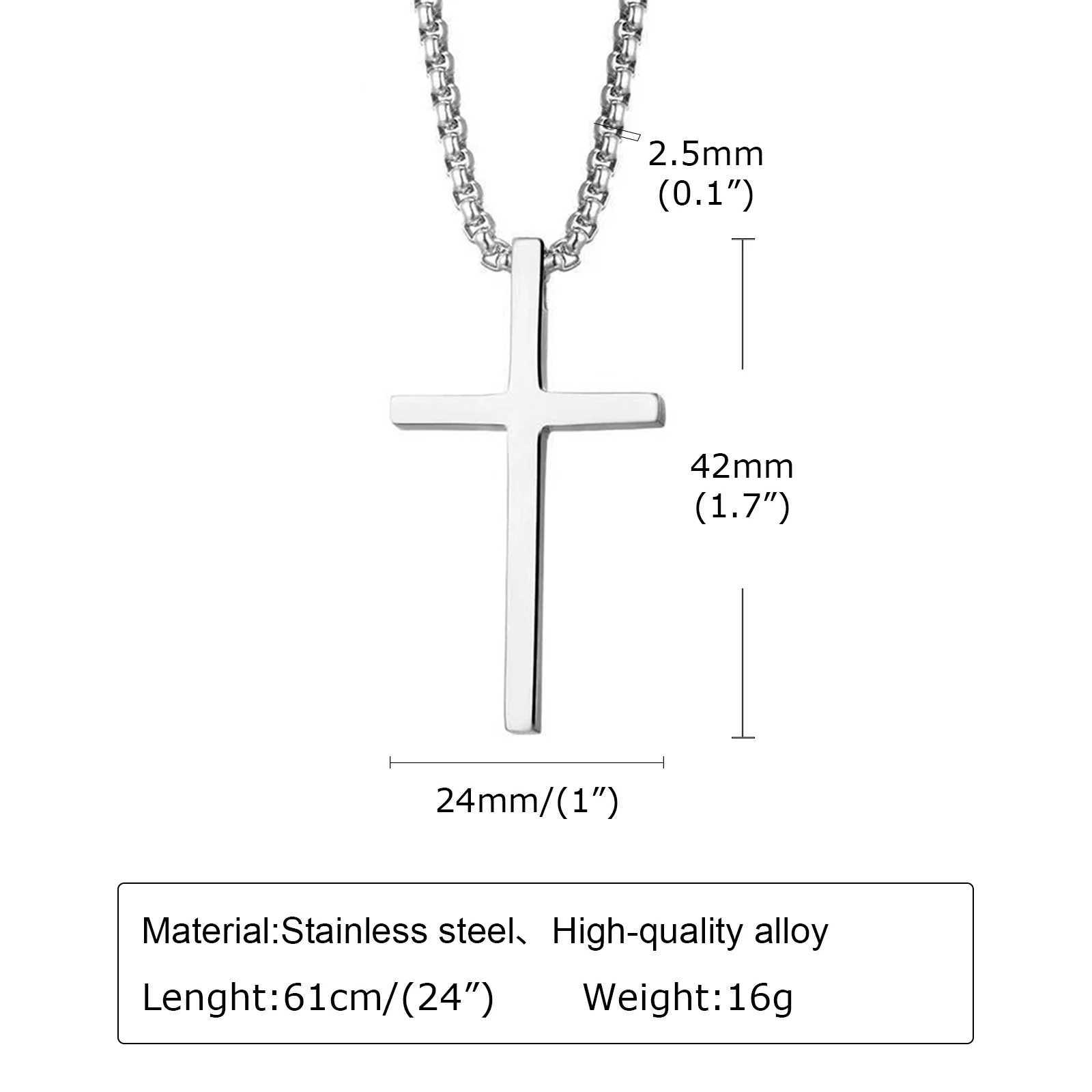 Vnox mens cross necklace silver plain cross pendant necklace with stainless steel box chain W240918