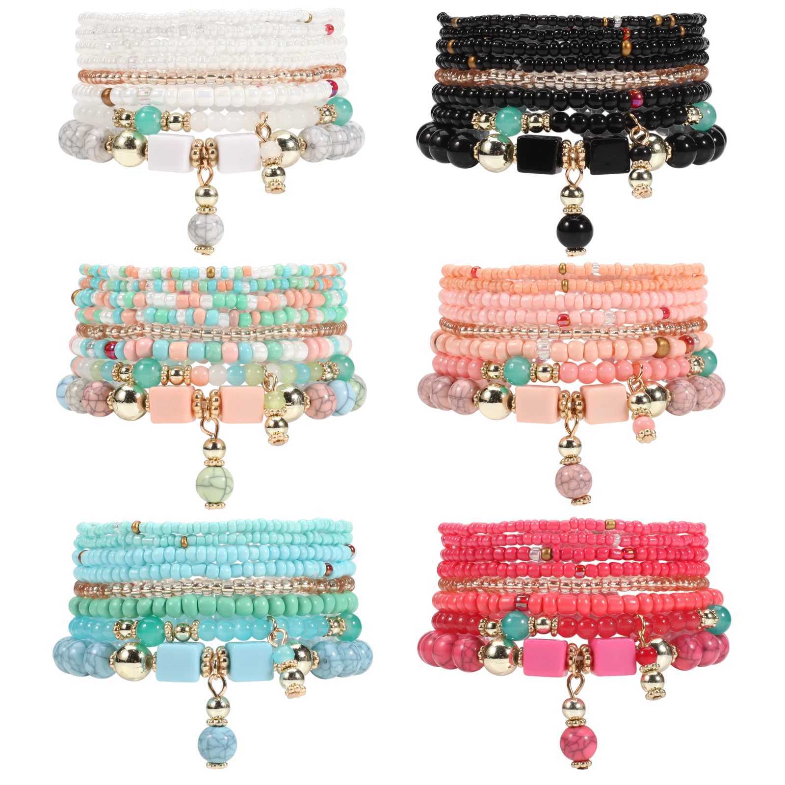 Bohemian Stackable Bead Bracelets for Women Stretch Multilayered Bracelet Set Multicolor JewelryX240921
