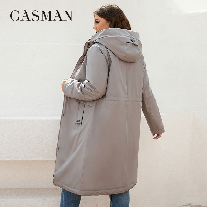 GASMAN New Women's Jacket Spring 2022 Long Fashion Casual Waiste Parka Windproof Warm Thin Cotton Woman Coat Outwear 8284