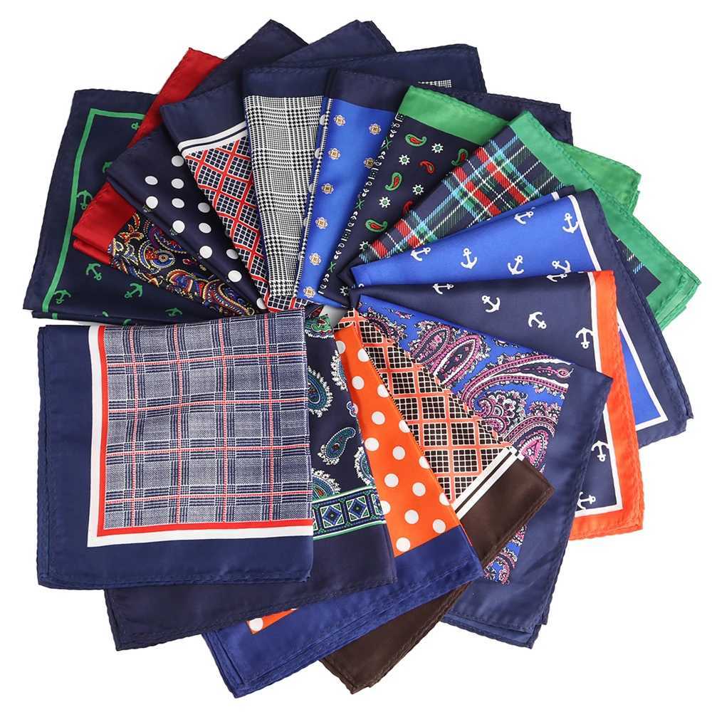 Tailor Smith Mens Handkerchief Floral Anchor Checked Polka Dot Printed Hankies Polyester Hanky Business Pocket Square 33x33 CMX240921