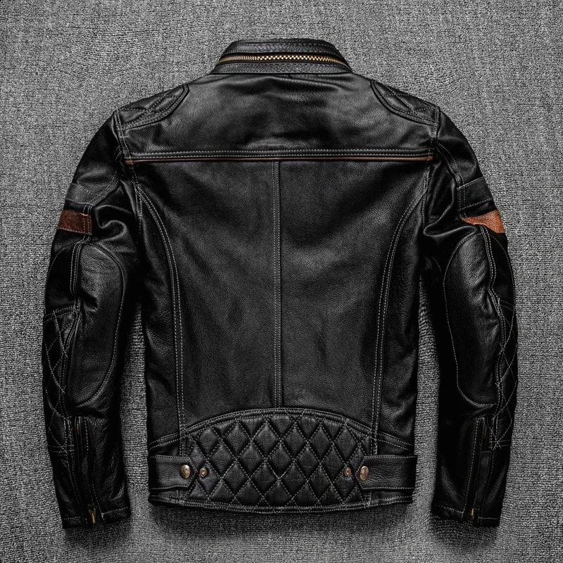 Free Delivery. professional motorcycle leather jacket. Black mens rider cowhide jacket. High quality leather fabric cuero natural 240919