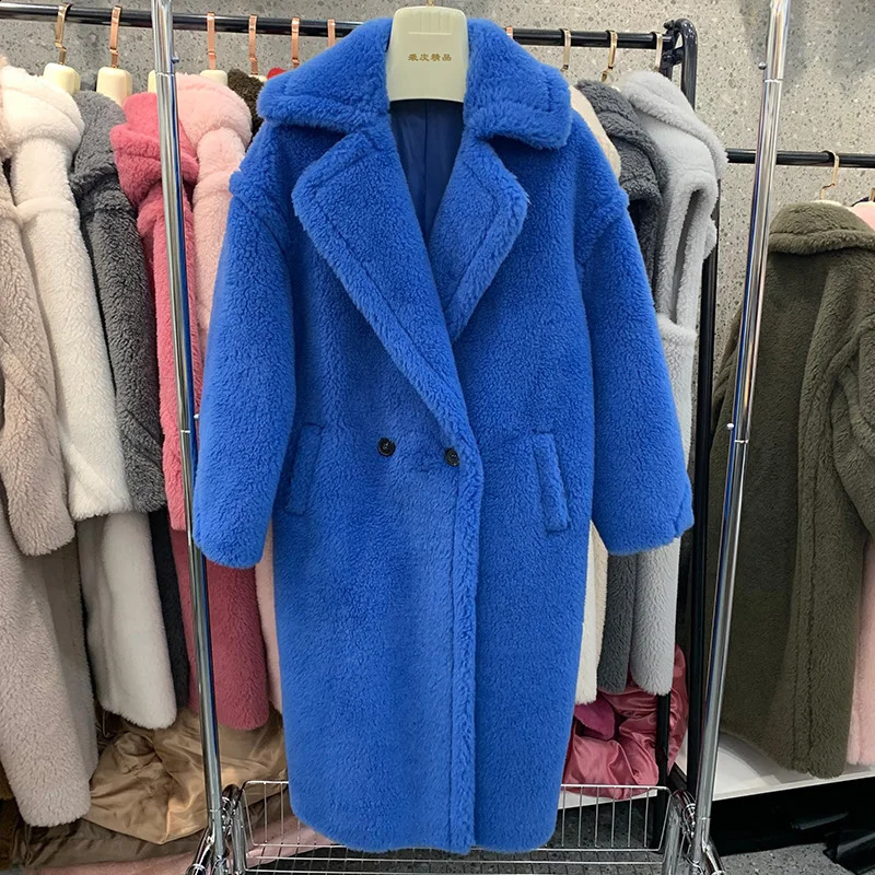 Womens Winter Thick Warm Teddy Coat Wool Long Coat Womens Coat Natural Fur S7480A 240921CJ