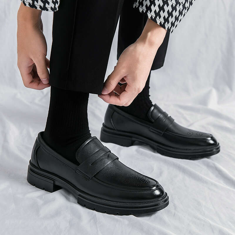 Classic Brand Thick Soled Low Top Soft Soles for Comfortable Commuting Leather Casual Brown Men's Dress Shoes
