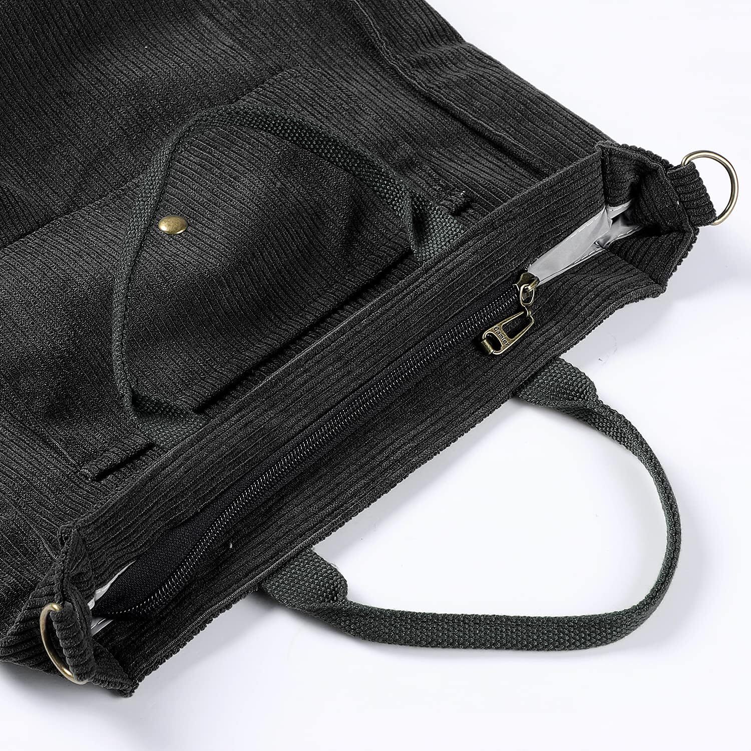 Shoulder bag, women's ribbed veet large capacity casual handbag, shopping bag with zipper and pocket