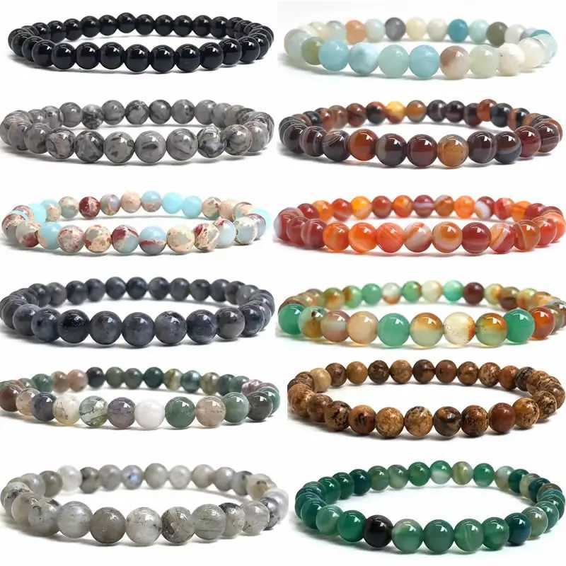 6MM Natural Stone Beads Bracelets For Women Men Multicolor Agate onyx crystal quartz Stretch Bracelet Handmade JewelryX240921