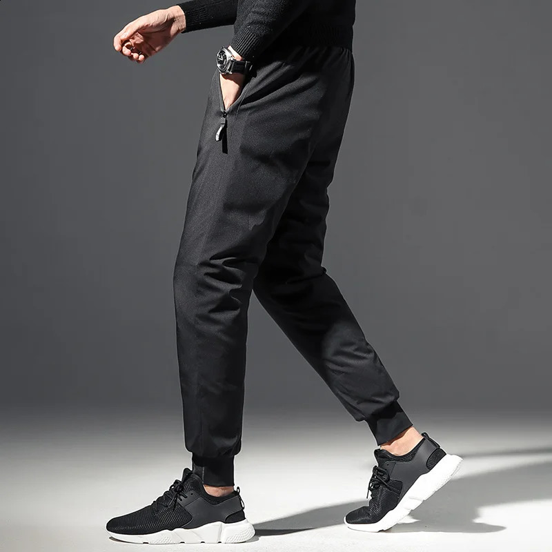 Mens Down Pants 90% White Duck Down Solid Black Winter Pants Drawstring Windproof Thicken Warm Trousers for Men 240913