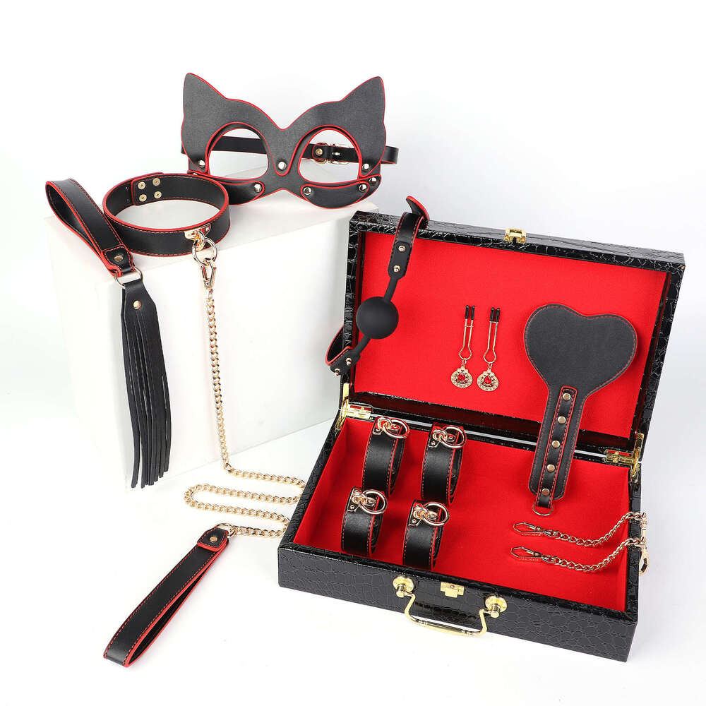 SM sex props high-end PU eight piece set sex traction collar sex leather racket tuning mouth ball breast clip yin clip