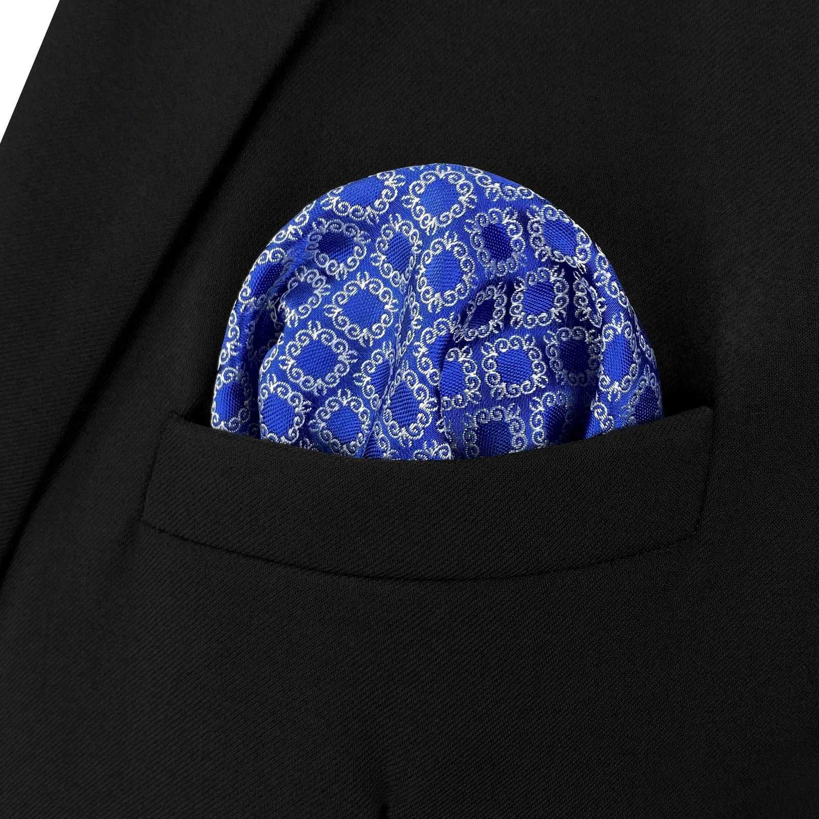 Blue Paisley Solid Dot Mens Pocket Square Wedding Silk Steering Party Hanji Classic Fashion W240921