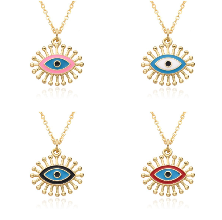 New Fashion Geometric Eye Pendant Necklace Gold-plated Copper Rhinestone Colorful Drop Oil Necklace Women Jewelry Accessories