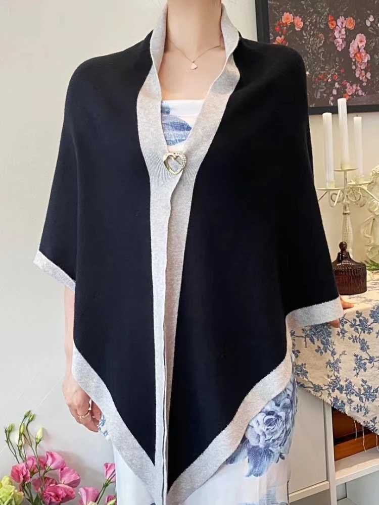 Soft double-sided cashmere knitted shawl for women solid color triangular shawl windproof and warm accessories W240921