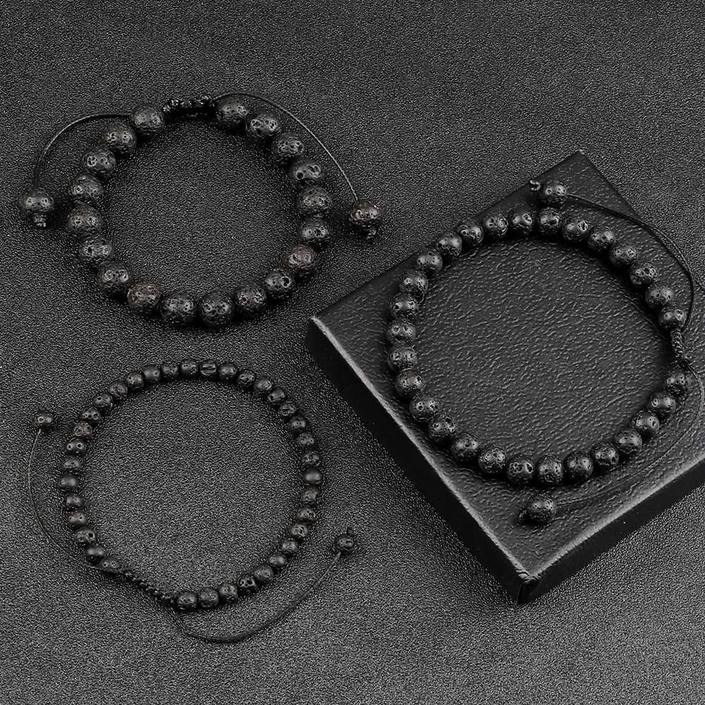 4 6 8mm Men Bracelet Natural Stone Lava Rock Beads Bracelets Handmade Braided Bangles Essential Oil Diffuser Women Jewelry GiftsX240921