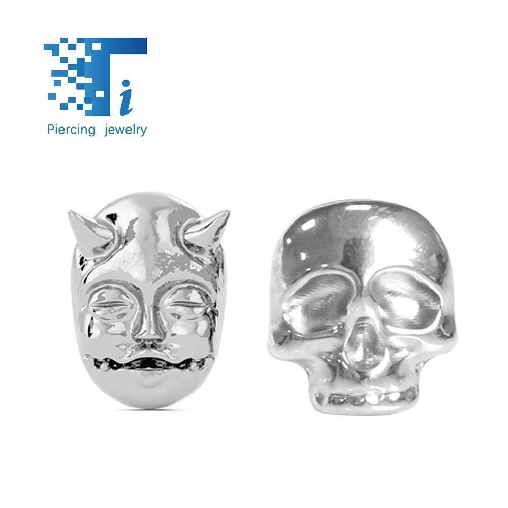 1pcsF136 Titanium Earrings Devils Face Skull 18G16G Internal Thread Lip Stud Ear Bone Earrings Halloween Body Piercing Jewelry Y240921