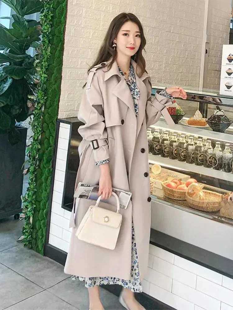 Streetwear Long Trench Coats Women Casual Double Breasted Korean Gabardina Jackets New Fashion Windbreaker Abrigos With BeltsX240921