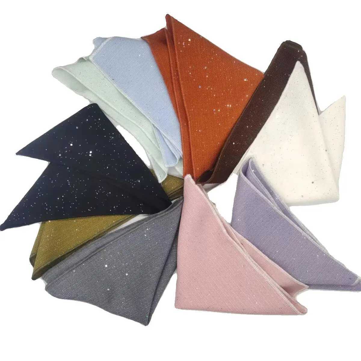 New Shiny Pocket Square Mens Suit Wedding Groom Handkerchief Brown White Solid Sequin Hanky Formal Dress Chest Scarf AccessoriesX240921