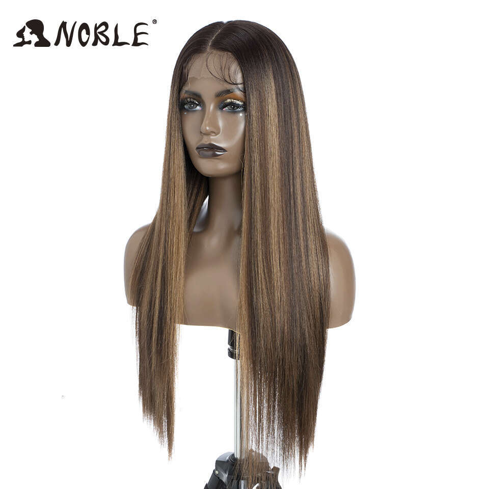 Noble Synthetic Front 30Inch 13X7 Straight lace Blonde Ombre Glueless Wigs For Women Cosplay Lace Wig synthetic