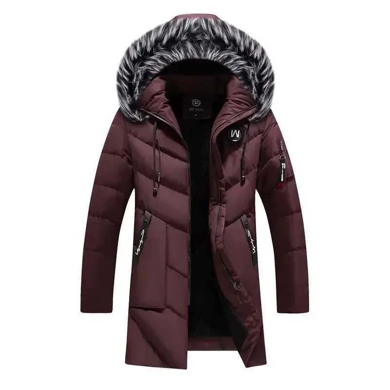 Men's Down Parkas Male Autumn Winter Mens Thickened Warm White Hooded Jacket Parkas Multi Pockets Padded Overcoat Long Men Windproof Jacket Coats