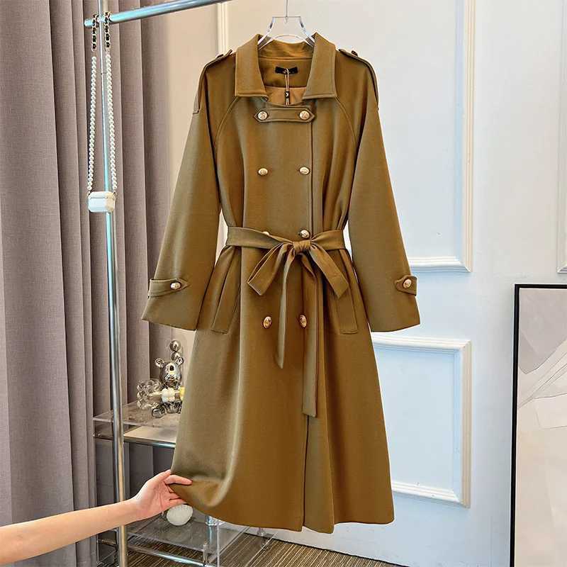Womens Trench Coat Oversize XL-7XL X-Long Windbreakers Spring Autumn Double-breasted Belt Overcoat Female Streetwear OuterwearX240921
