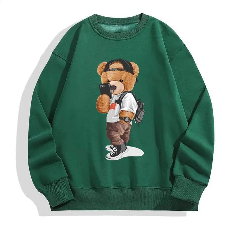 Mens Round Neck Pullovers Autumn Winter Male Funny Pose Teddy Bear Pattern Print Sweatshirts Outdoor Fashion Casual Pullover y240918
