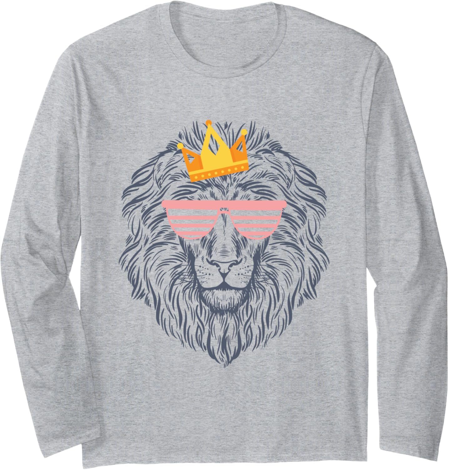 Long Sleeve Shirts for Men sweatshirt Lion Wearing Pixel Glasses Hipster Style Long Sleeve Tee Streetwear Casual tops clothes