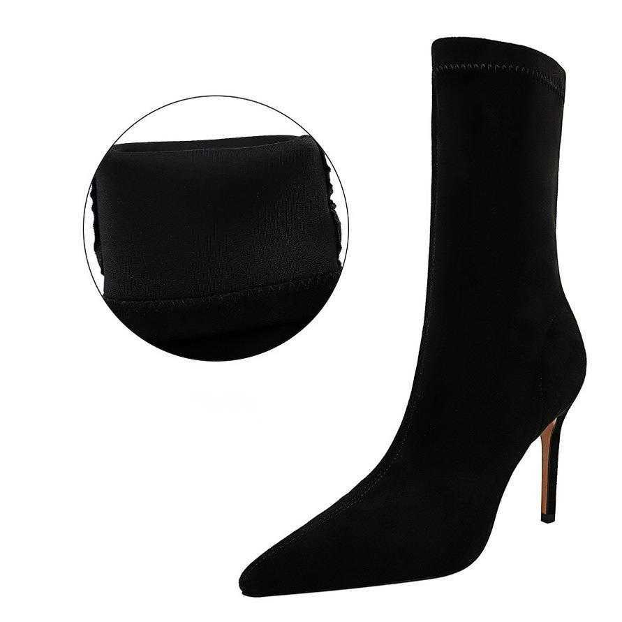 CMM Fashion Simple Pedicure Womens Boots Thin Heel High Heel Suede Pointed Sexy Nightclub Slim Boots