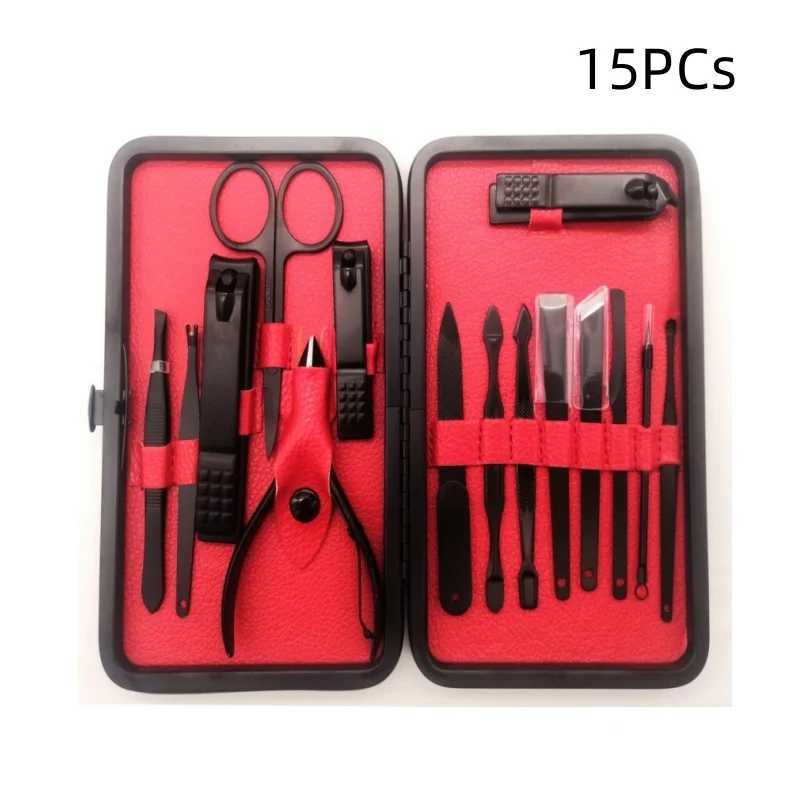 15/16/17/18 Pieces Black and Red Atmospheric Manicure Nail Clipper Set Classic Stainless Steel Beauty Tools Set M240921